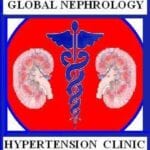 A red and blue circle with the words " global nephrology hypertension clinic ".